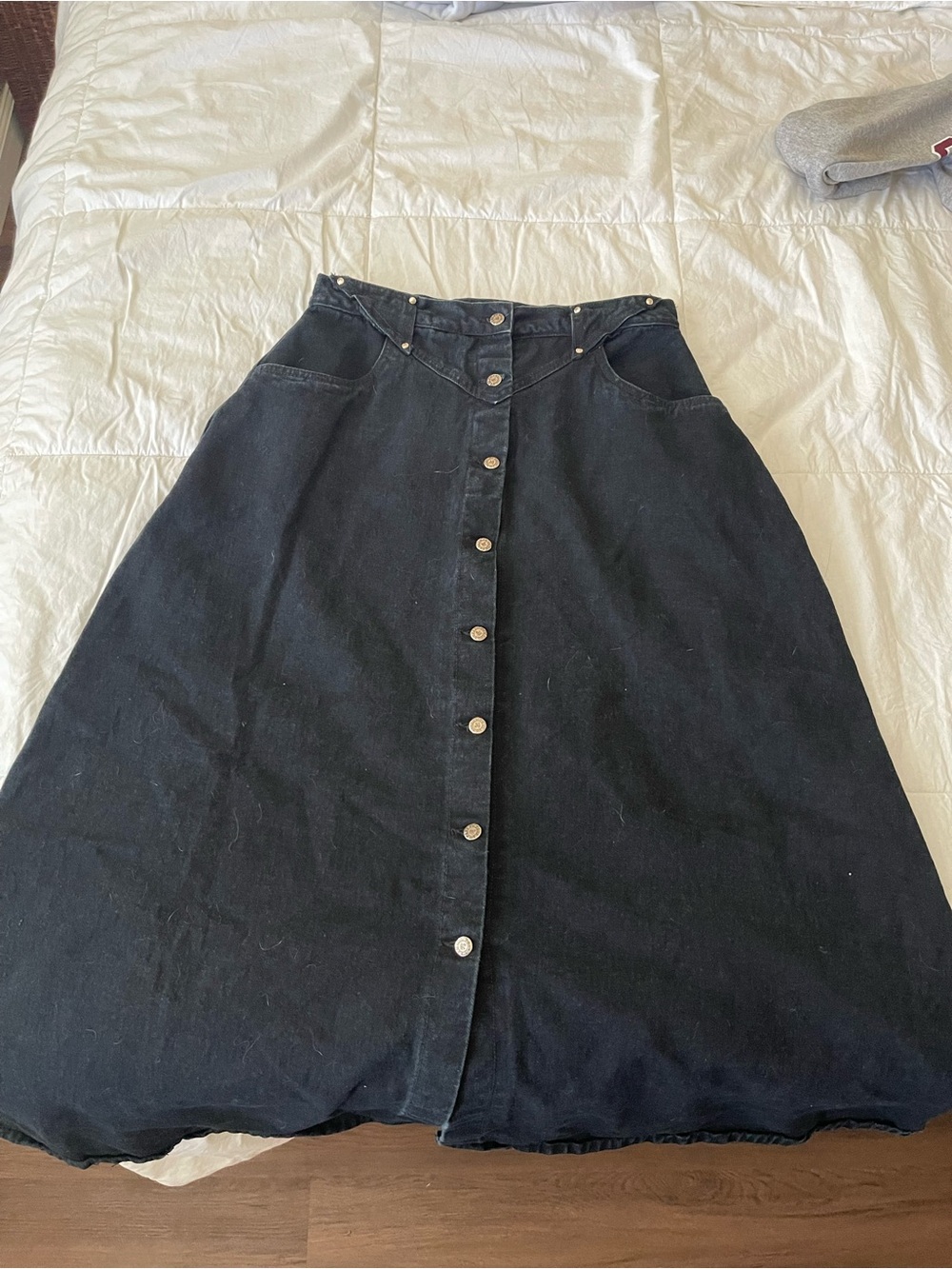 Classic Black Button-Front A-Line Skirt